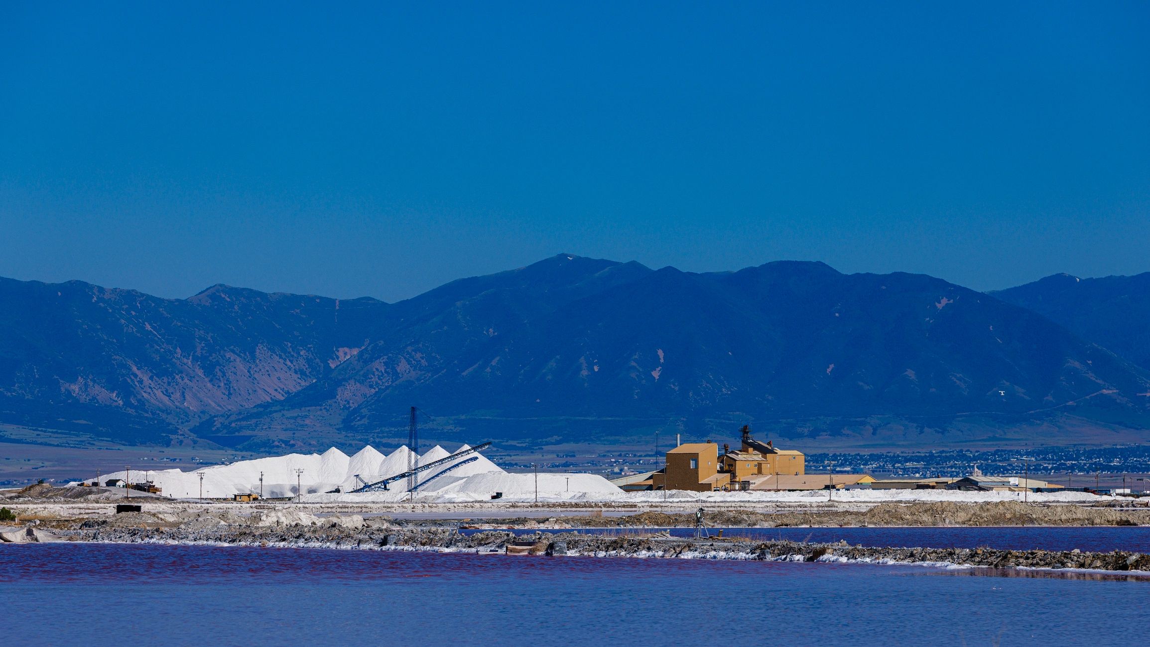 Large industrial salt piles and processing facility